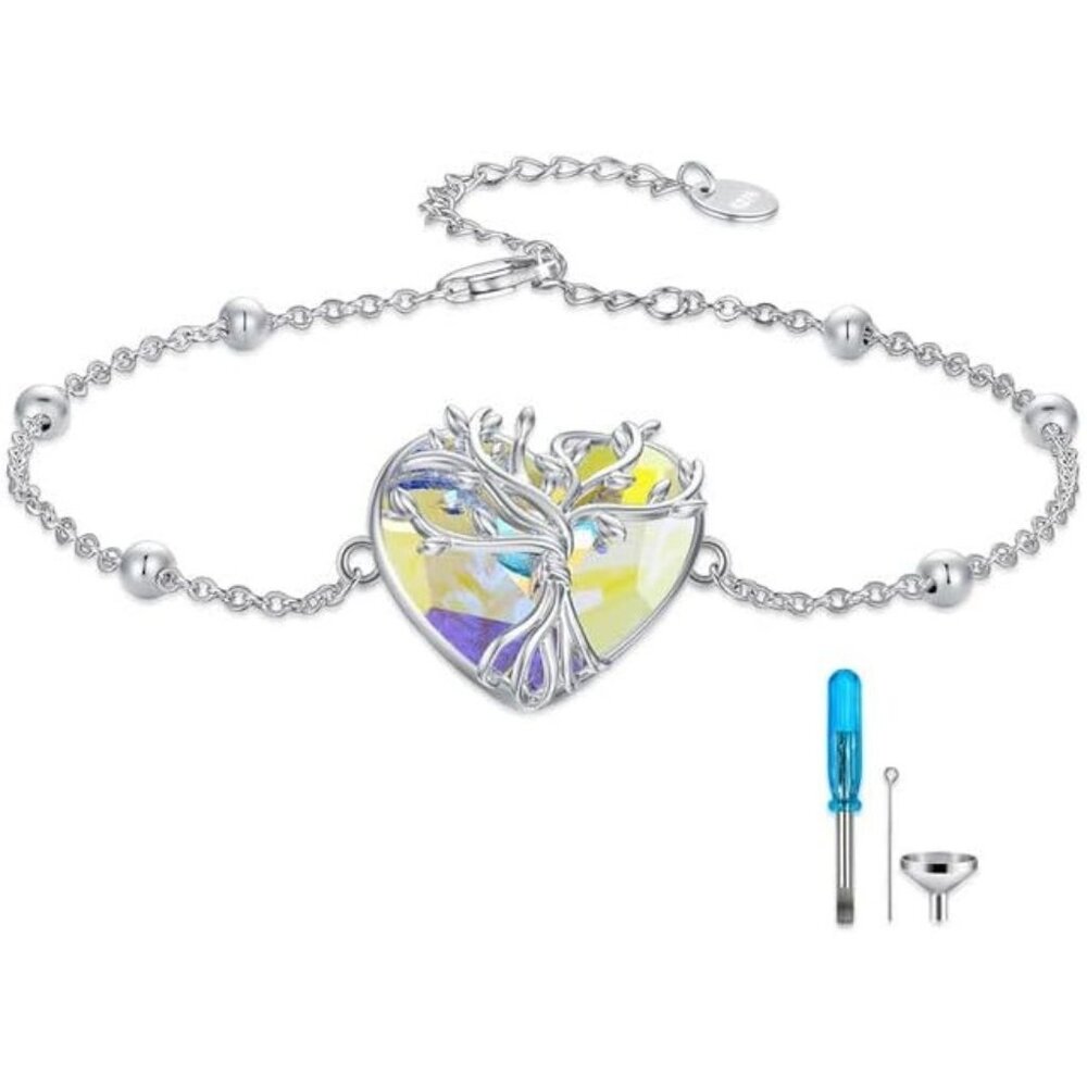Tree Of Life Urn Bracelet Heart Urn Bracelet for Ashes 925 Sterling Silver